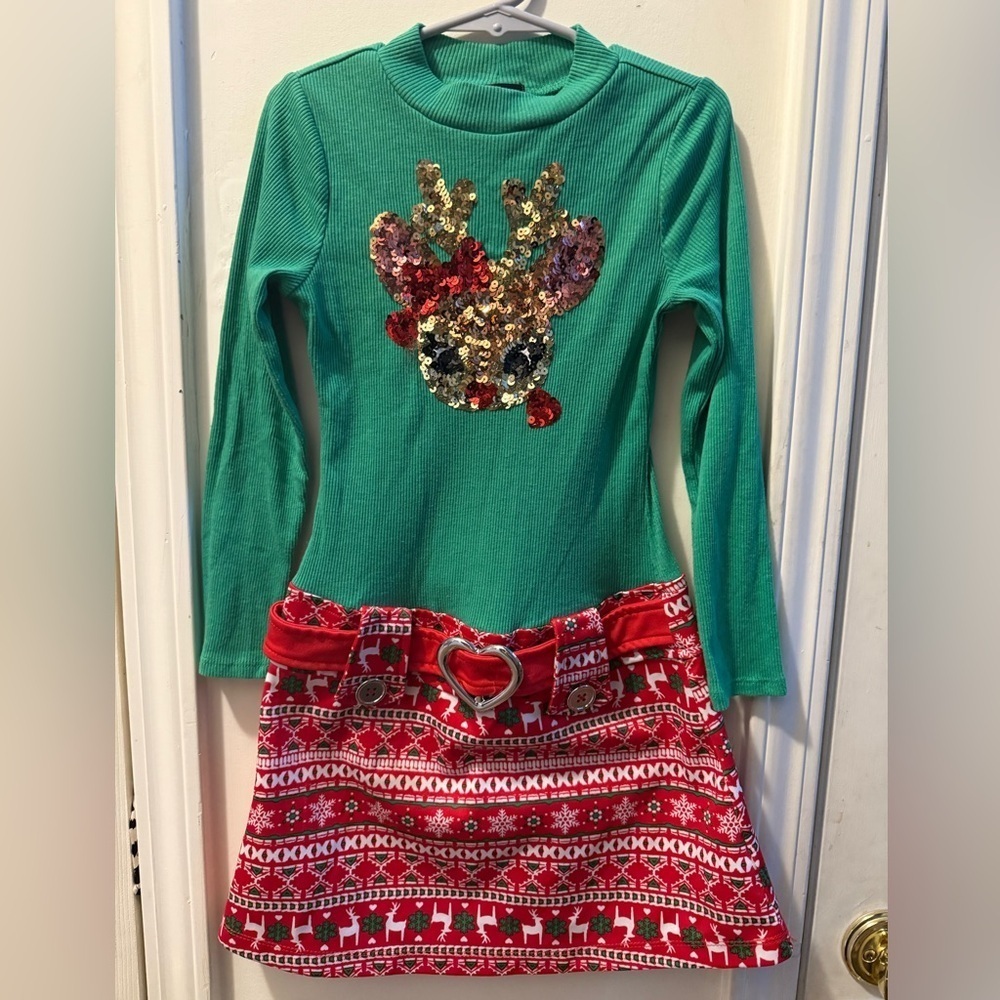 Pink & Violet Sequin Rudolph Christmas Dress